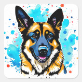 German Shepherd Splash Vierkante Sticker (Voorkant)