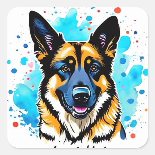 German Shepherd Splash Vierkante Sticker (Voorkant)