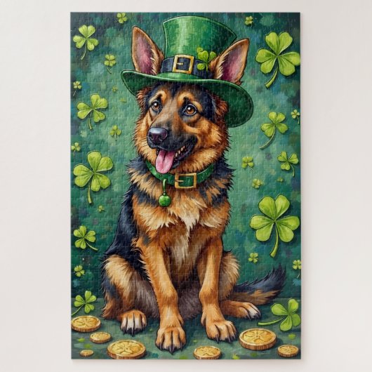 German Shepherd St Patrick’s Day Lucky Dog Legpuzzel (Verticaal)