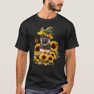 German Shepherd Sunflower Butterfly Cute Dog T-shirt
