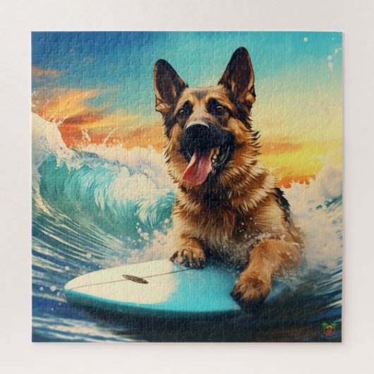 German Shepherd Surfing Legpuzzel (Verticaal)