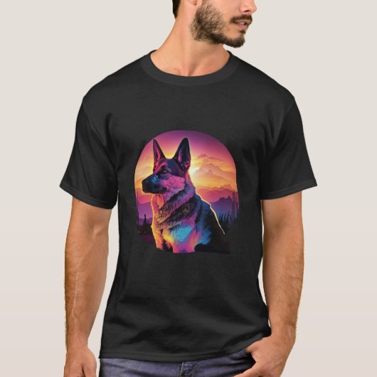 German Shepherd Synthwave 80s Retrowave Aesthetic T-shirt (Voorkant)