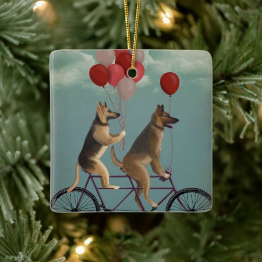 German Shepherd Tandem Keramisch Ornament (Boom)