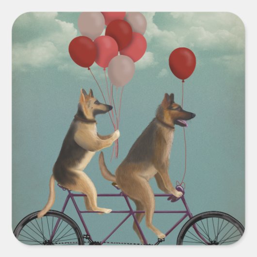 German Shepherd Tandem Vierkante Sticker (Voorkant)