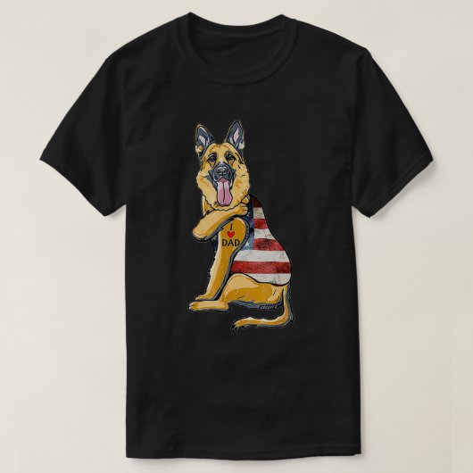 German Shepherd Tattoo Dog I Love Dad Fathers Day  T-shirt (Design voorkant)