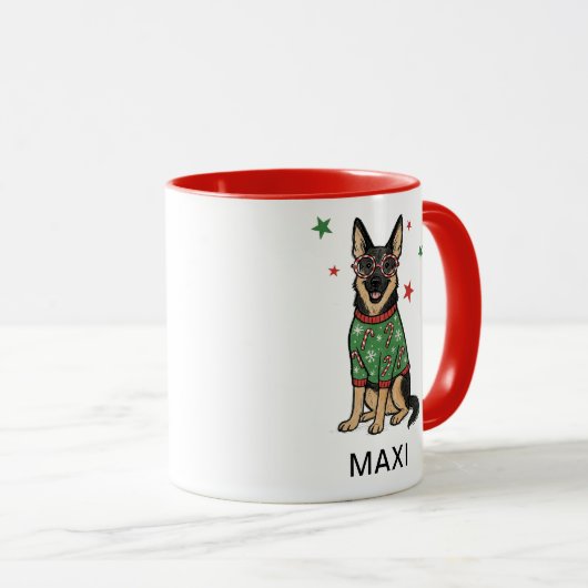 German Shepherd Ugly Christmas Sweater Dog Mok (Voorkant rechts)