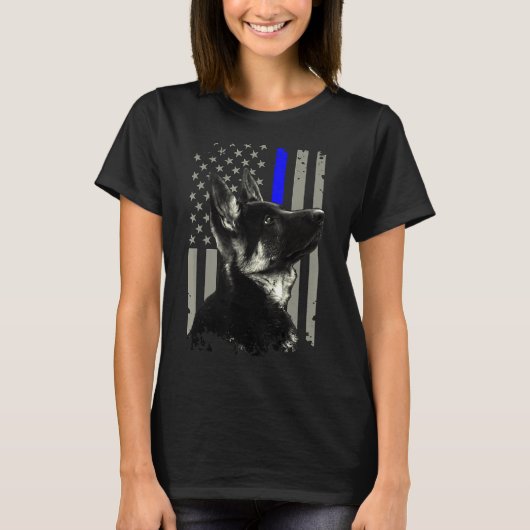 German Shepherd Unit Thin Blue Line Flag Police T-shirt (Voorkant)