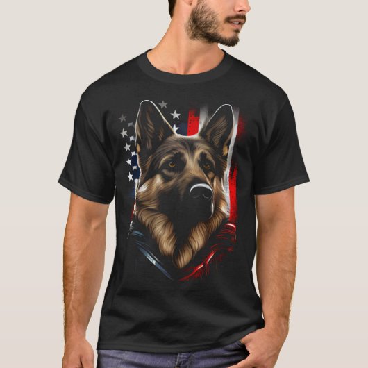 German Shepherd US Flag America USA German Shepher T-shirt (Voorkant)