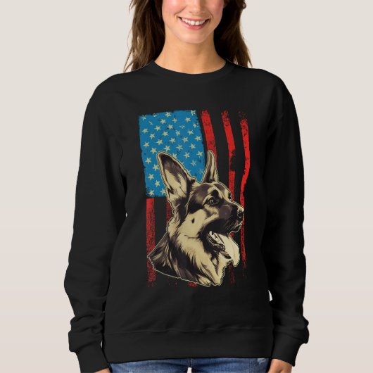 German Shepherd USA American Flag 4th of July Grun Trui (Voorkant)