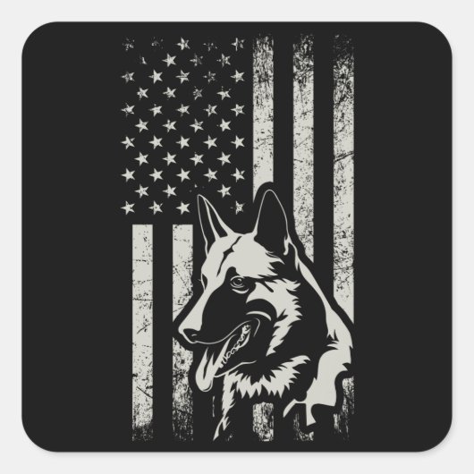 German Shepherd USA Flag American Patriot Gift Vierkante Sticker (Voorkant)