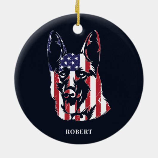 German Shepherd USA Flag Custom Keramisch Ornament (Achterkant)