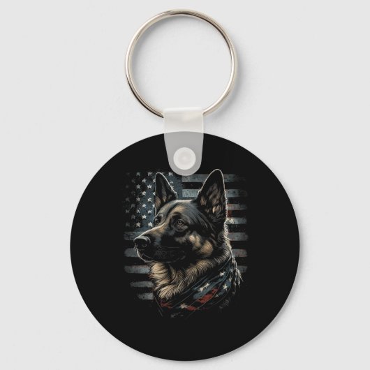 German Shepherd Usa Flag Patriotic Shepherd  Sleutelhanger (Voorkant)