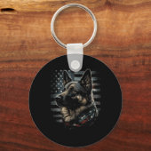 German Shepherd Usa Flag Patriotic Shepherd  Sleutelhanger (Voorkant)
