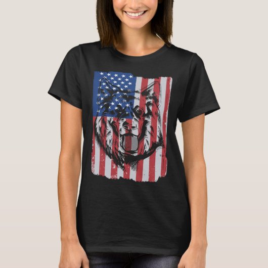 German Shepherd USA Merica Flag Retro T-shirt (Voorkant)