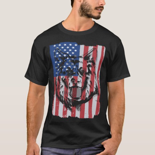 German Shepherd USA Merica Flag Retro T-shirt (Voorkant)