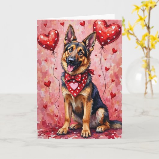 German Shepherd Valentine’s Day Dog with Hearts Kaart (Gele Bloem)