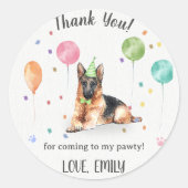 German Shepherd Verjaardag Bedankt Ronde Sticker (Voorkant)