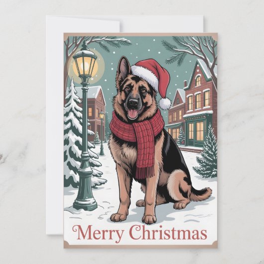 German Shepherd vintage Christmas  Feestdagenkaart (Voorkant)