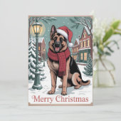 German Shepherd vintage Christmas  Feestdagenkaart (Staand voorkant)