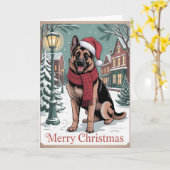 German Shepherd vintage Christmas  Kaart (Gele Bloem)