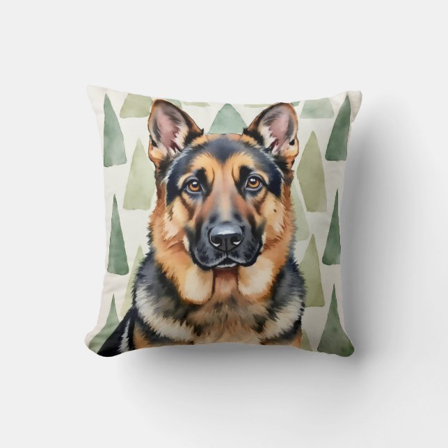 German Shepherd Watercolor Angular Pattern Art Kussen (Voorkant)