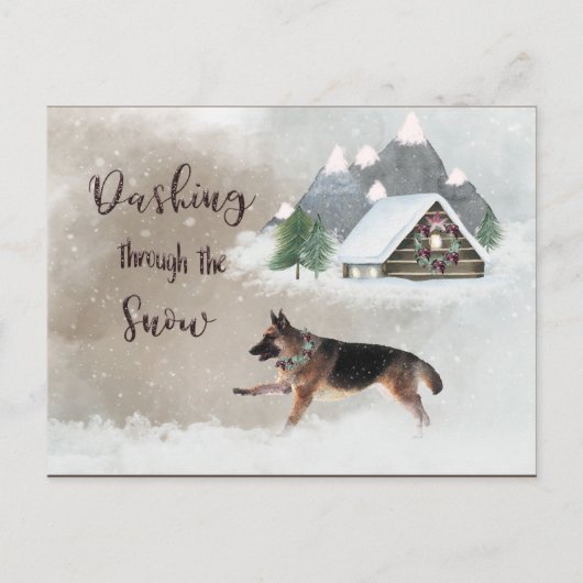 German Shepherd Watercolor Happy Holiday Scene Feestdagenkaart (Voorkant)