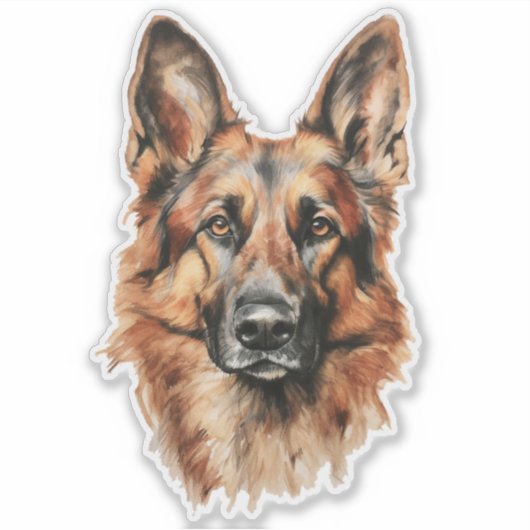 German Shepherd Watercolor Portrait Sticker (Voorkant)