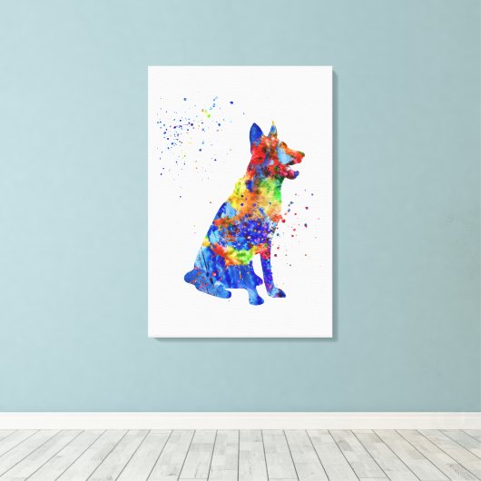 German Shepherd, waterverf German Shepherd Canvas Afdruk (Insitu (Houten vloer))