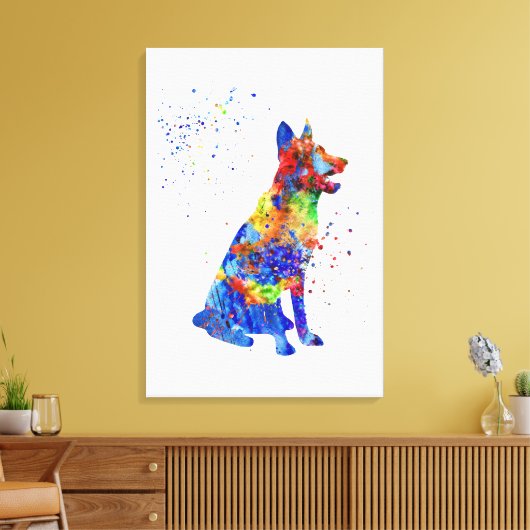 German Shepherd, waterverf German Shepherd Canvas Afdruk (Insitu (Woonkamer))