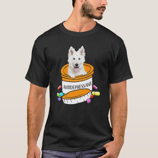 German Shepherd White Antidepressant T-shirt (Voorkant)
