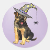 German Shepherd Witch Ronde Sticker (Voorkant)