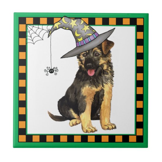 German Shepherd Witch Tegeltje (Voorkant)