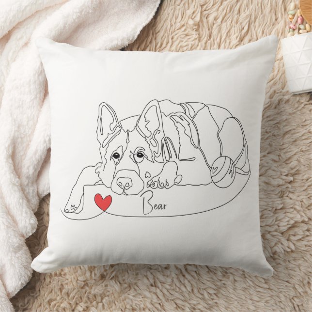 German Shepherd with Ball Line Art with Name Kussen (Deken)