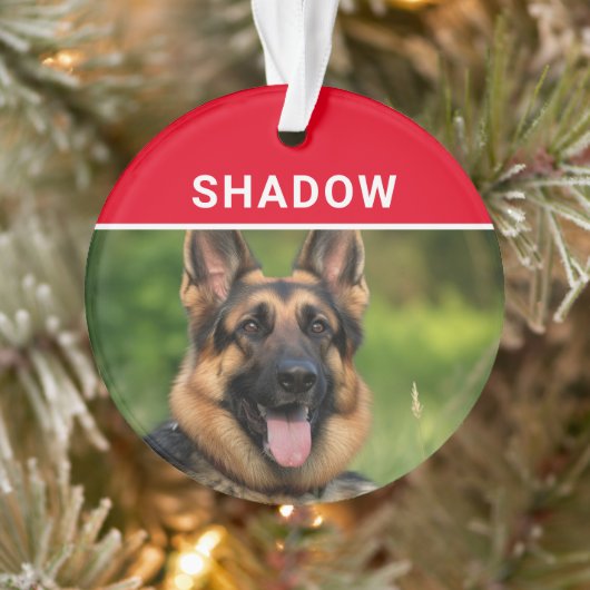 German Shepherd with Dog's Name Photo Christmas Ornament (Boom)