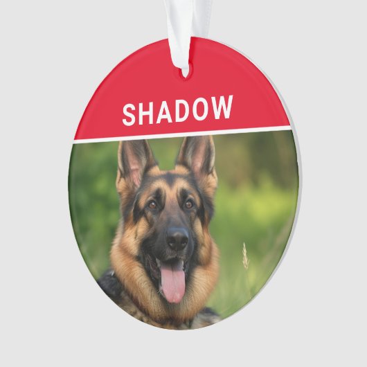 German Shepherd with Dog's Name Photo Christmas Ornament (voorkant)