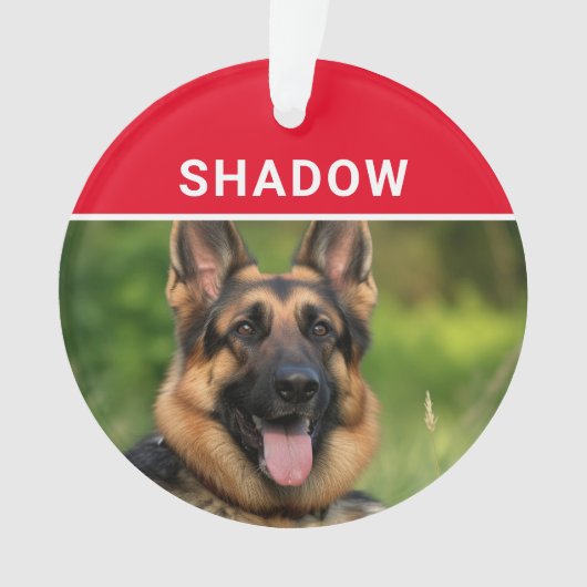 German Shepherd with Dog's Name Photo Christmas Ornament (voorkant)