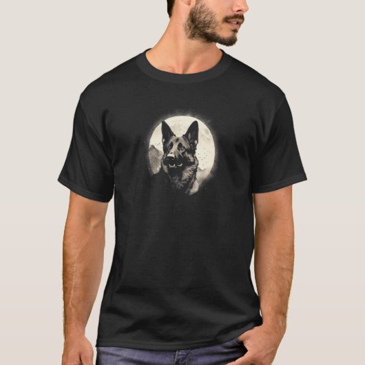German Shepherd With Full Moon in Background - Dog T-shirt (Voorkant)