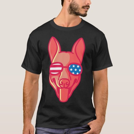 German Shepherd With Glasses Nerd Dog Us Flag T-shirt (Voorkant)
