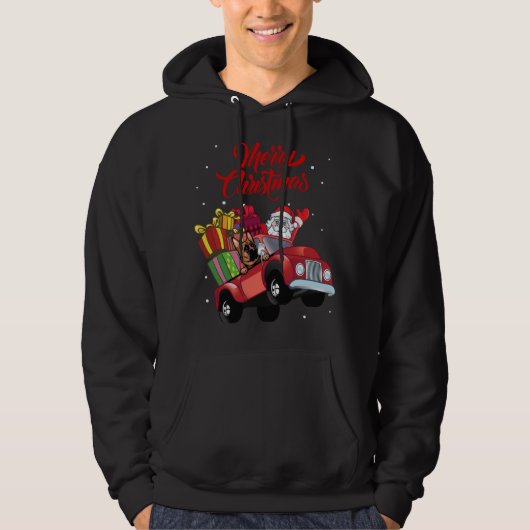 German Shepherd with Santa Claus in Red Truck Dog Hoodie (Voorkant)