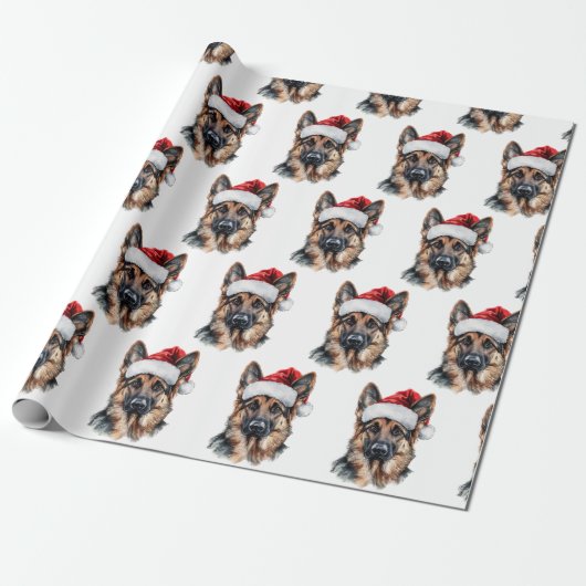 German Shepherd with Santa Hat Cadeaupapier (Uitgerold)