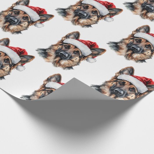 German Shepherd with Santa Hat Cadeaupapier (Hoek)