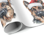 German Shepherd with Santa Hat Cadeaupapier (Rol Hoek)
