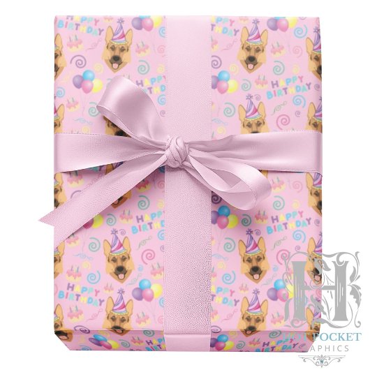 German Shepherd Wrapping Paper in Pink Cadeaupapier