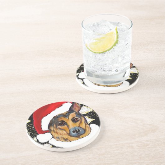 GERMAN SHEPHERD ZANDSTEEN ONDERZETTER (Zijkant)