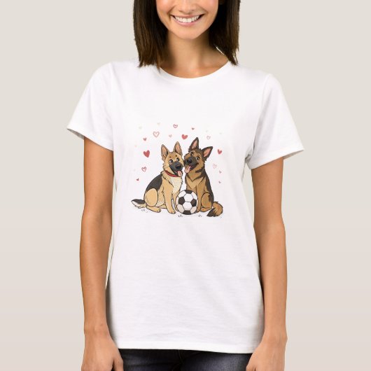 German Shepherds with Soccer Ball for Valentine's  T-shirt (Voorkant)
