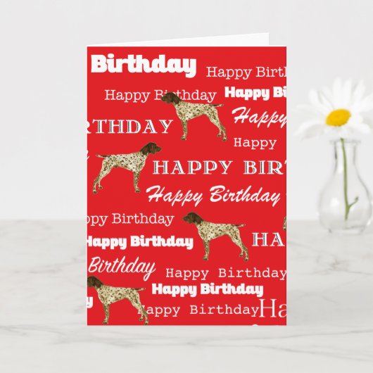 German Shorthair Pointer Birthday Card,, Red Kaart (Kleine Plant)
