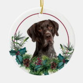 German Shorthair Pointer Dog Evergreen Wreath Keramisch Ornament (Voorkant)