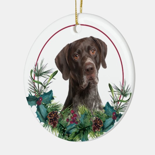 German Shorthair Pointer Dog Evergreen Wreath Keramisch Ornament (Links)