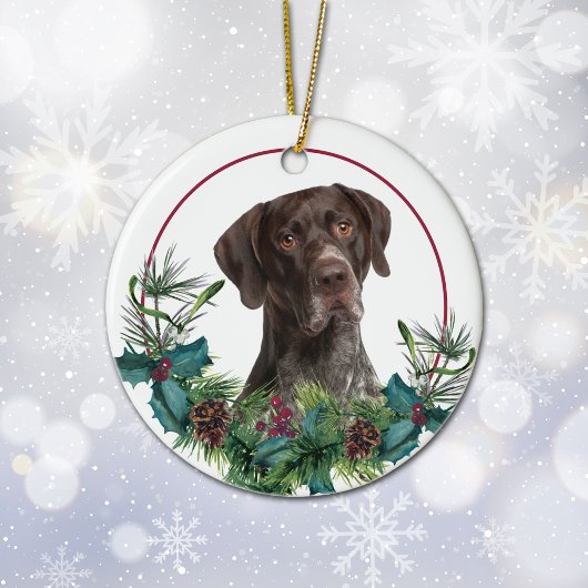 German Shorthair Pointer Dog Evergreen Wreath Keramisch Ornament