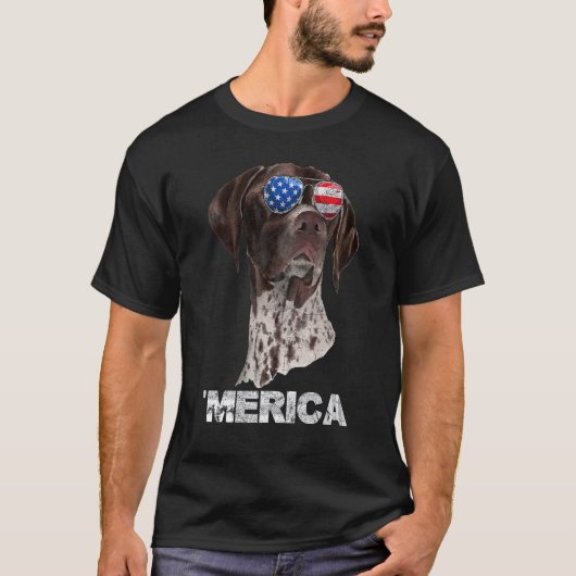 German Shorthaired Pointer American Usa Vlag 4th O T-shirt (Voorkant)
